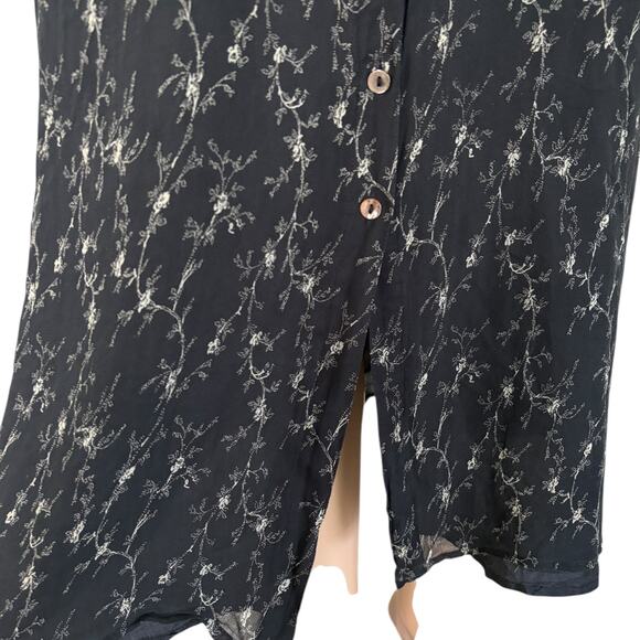 Vintage 100% Silk Black Floral Button Down Dress 90s Grunge Dark Romantic 12 - Picture 4 of 8